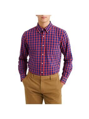 J. Crew Men's Blue And Orange Plaid Button Down Shirt Medium Preppy Classic
